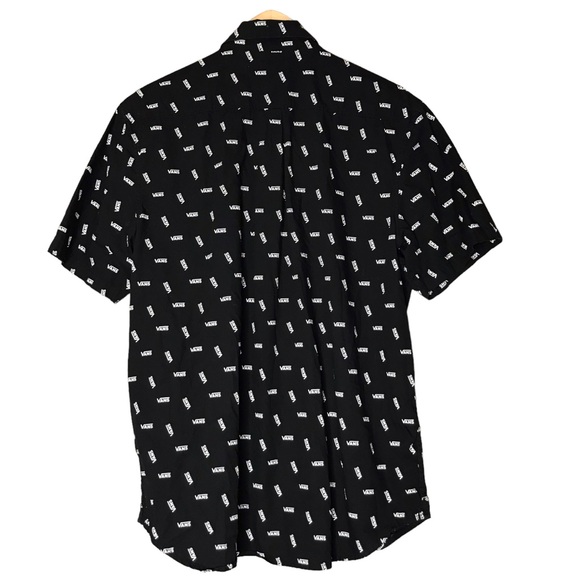 Vans Button Down Shirt Black White Spellout Short Sleeve Cotton Men’s Medium - Picture 6 of 10